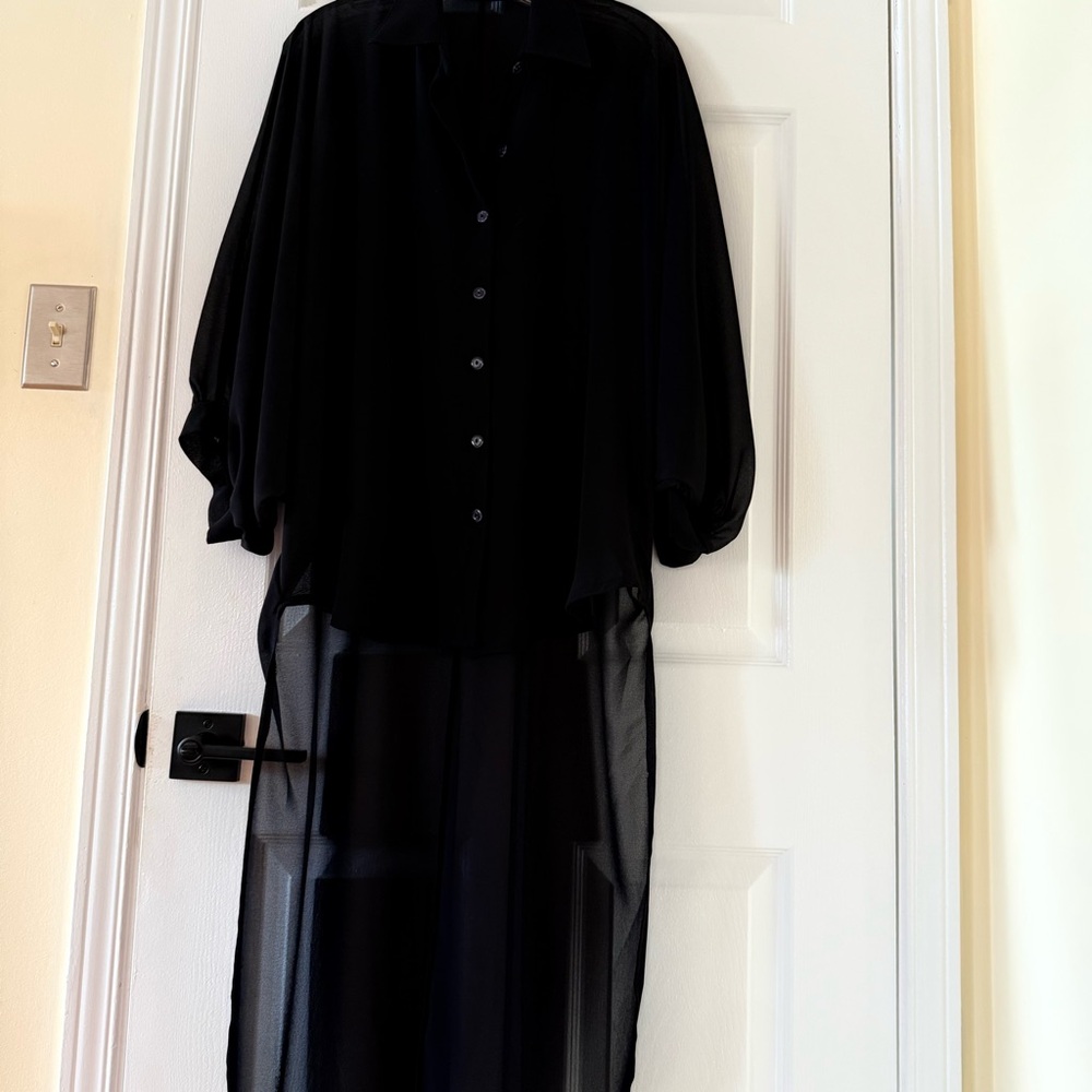 T239- Elegant Black High Low Sheer Blouse